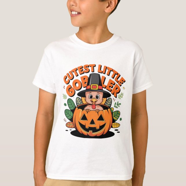 Camiseta Cutest Little Gobbler Baby Thanksgiving Shirt (Anverso)