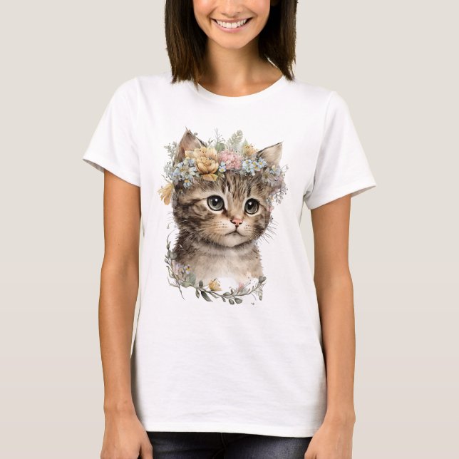 Camiseta Cuto acuarela Floral Kitten (Anverso)
