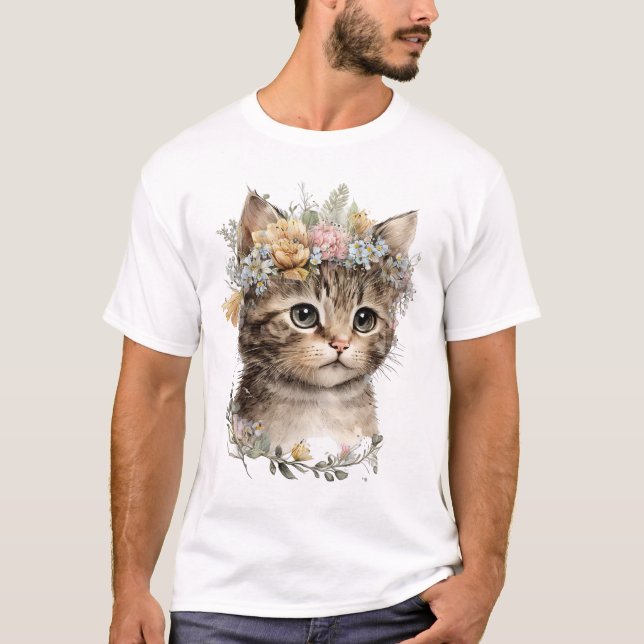 Camiseta Cuto acuarela Floral Kitten (Anverso)