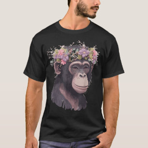 Camiseta Cuto Chimp Chimpanzee Flor Crown Floral Ape Mono