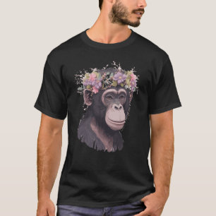 Camiseta Cuto Chimp Chimpanzee Flor Crown Floral Ape Mono