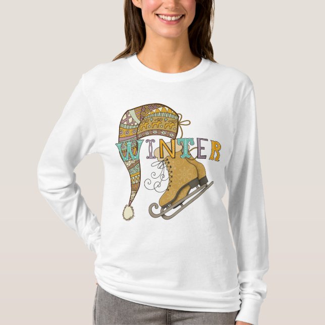 Camiseta Cuto de hielo de invierno patines de caldo ilustra (Anverso)