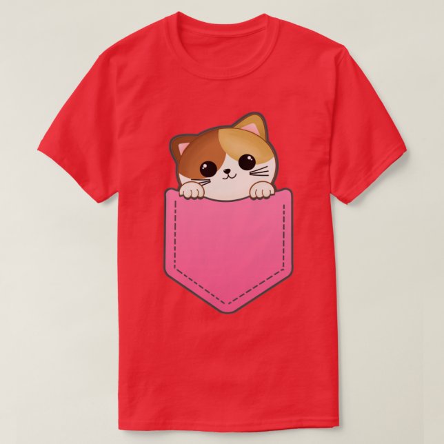 Camiseta Cuto gatito en un bolsillo (Diseño del anverso)