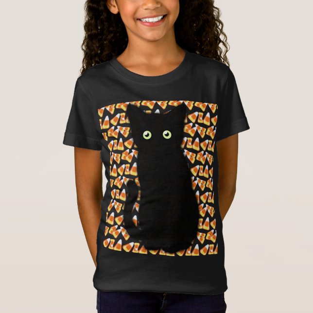 Camiseta Cuto gato negro Patrón de maíz dulce Halloween div (Anverso)