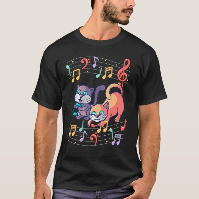 Camiseta Cuto gato reproducir música Nota Clef Músico Art P (Anverso)