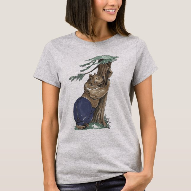 Camiseta Cuto gracioso árbol Whimsical abrazando oso exteri (Anverso)