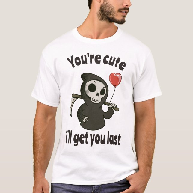 Camiseta Cuto Grim Reaper con corazón romántico (Anverso)