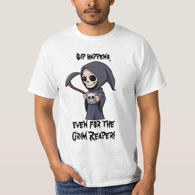 Camiseta Cuto Grim Reaper con Skull Mug Personalizado Art (Anverso)