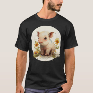 Camiseta Cuto Lechón Piglet Sunflower Floral acuarela F