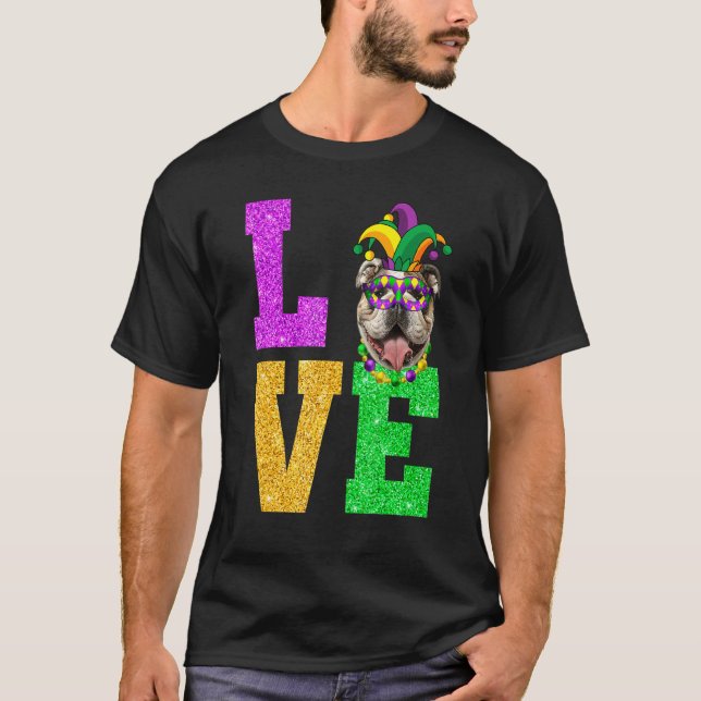 Camiseta Cuto me encanta el Mardi Gras Bulldog inglés cacho (Anverso)