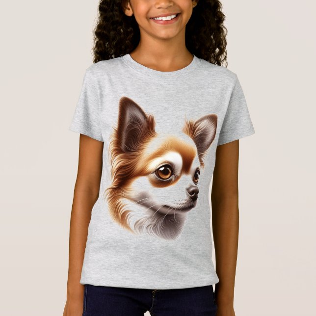 Camiseta Cuto pelo largo Chihuahua cachorro (Anverso)