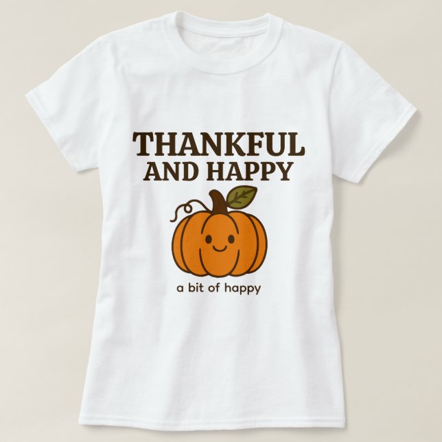 Camiseta Cuto perro de calabaza de otoño "Agradecido y feli (Diseño del anverso)