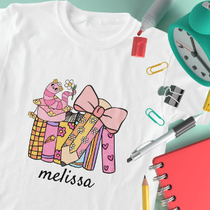 Camiseta Cuto retro Groovy libro de lápiz rosa Coquette