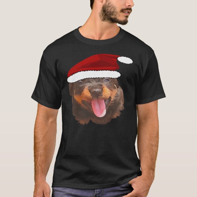 Camiseta Cuto Rottweiler Pup con sombrero Santa de vacacion (Anverso)