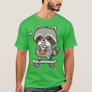 Camiseta Cuto Skateboarding Raccoon Beber Boba Té