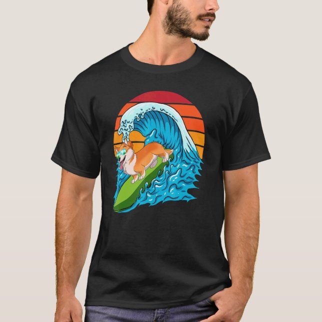 Camiseta Cuto Surfing Corgi Hawaiian Dog Surfer Beach Summe (Anverso)
