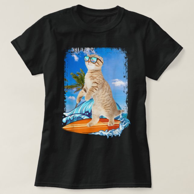Camiseta Cuto Surfing Hawaiano Cat Lover Beach Summe (Diseño del anverso)