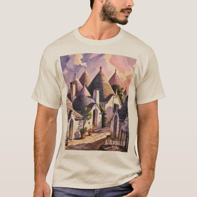 Camiseta Cutom Alberobello Trulli Houses Italy Watercolor (Anverso)
