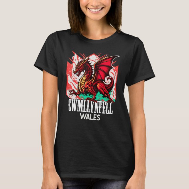 Camiseta Cwmllynfall Wales Bandera galesa y Ddraig Goch Dra (Anverso)