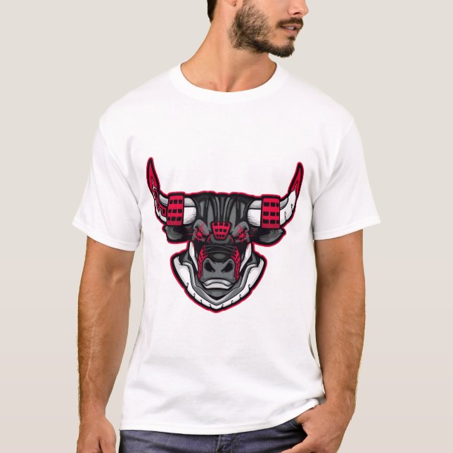 Camiseta Cyber Bull Head – Futuristic Mecha Animal Graphic  (Anverso)