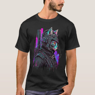 Camiseta Cyber Cat Punk Synthwave Vaporwave Futuristic Awes