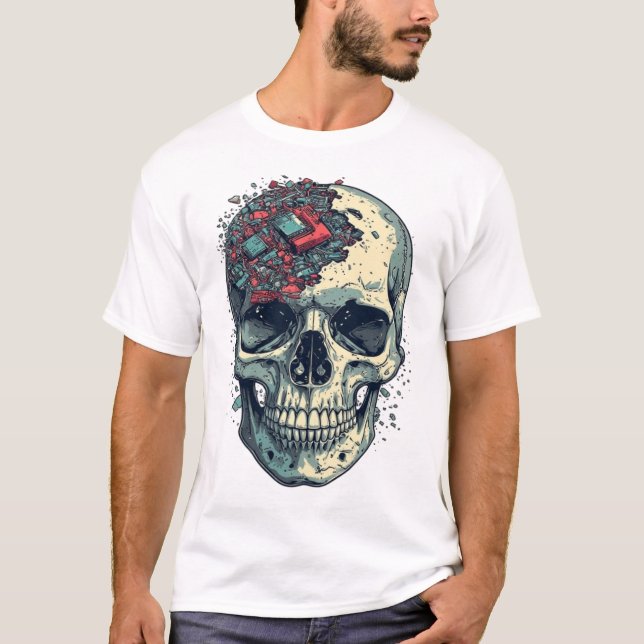 Camiseta Cyber Cerebro E-Desperdicio Cráneo Retro  (Anverso)