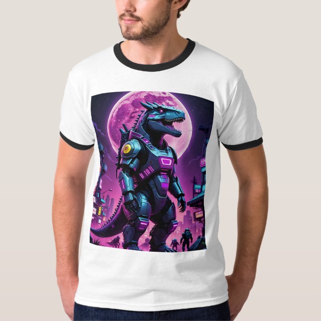 Camiseta Cyber Dino Neon Mecha City Destroyer (Anverso)