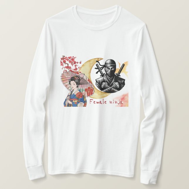 Camiseta Cyber Kunoichi: Neon Night Shinobi Edition (Anverso del diseño)