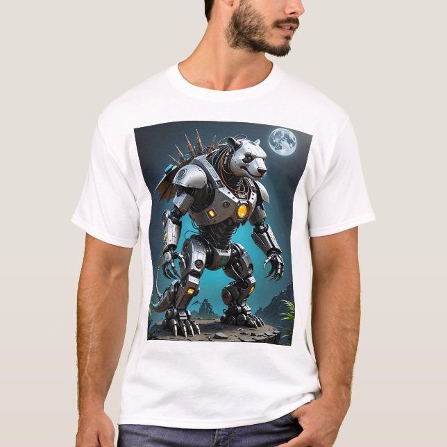 Camiseta Cyber Mecha Panda Futurista Guerrero Robótico Tee (Anverso)
