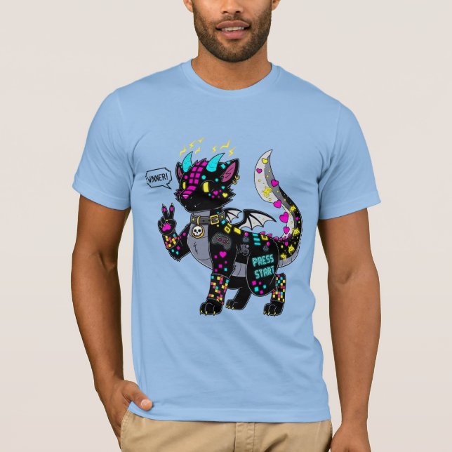 Camiseta Cyber Neon Gamer Cat Furry T-Shirt (Anverso)