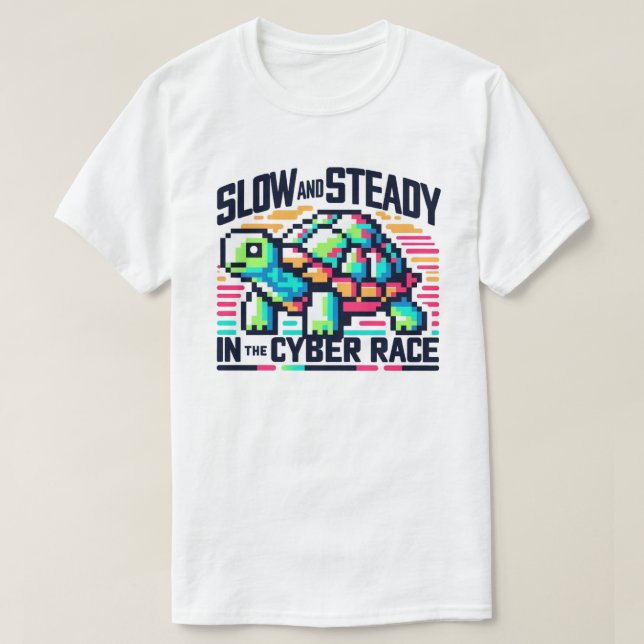 Camiseta Cyber Race de 8 bits con tortuga de neón  (Diseño del anverso)