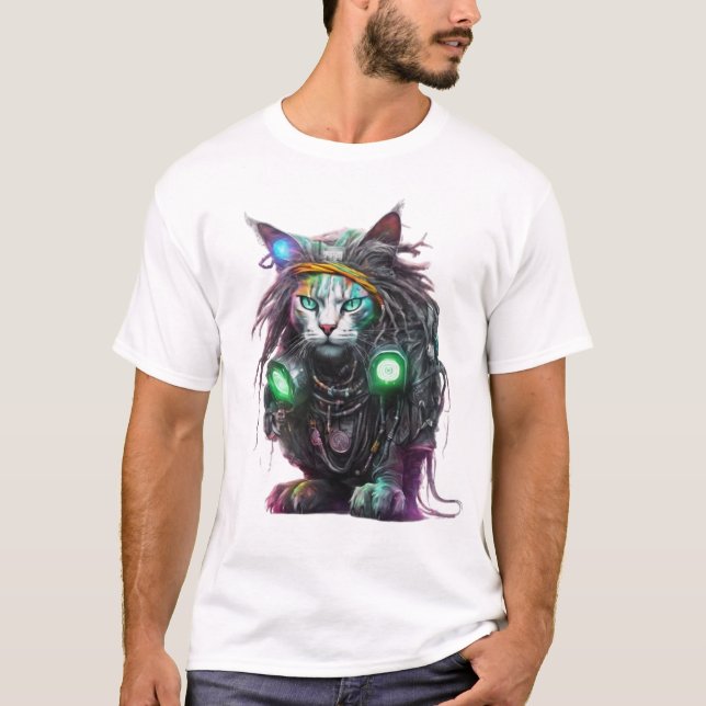 Camiseta Cyber rasta Cat Ilustracion (Anverso)