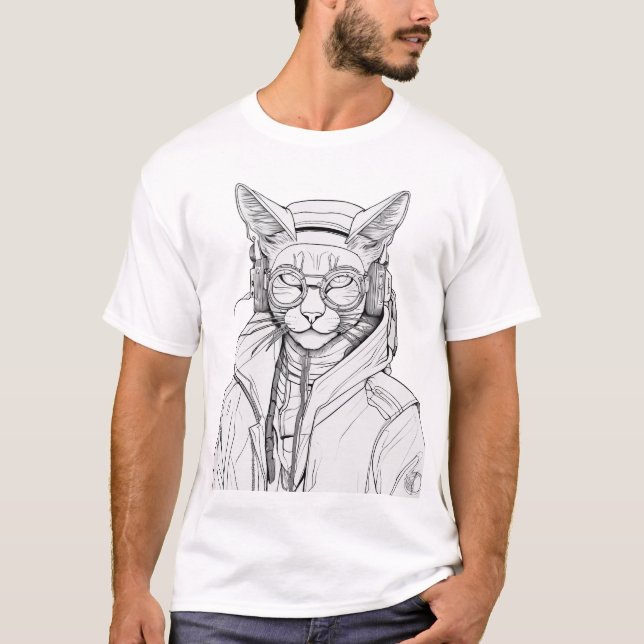 Camiseta Cyber rasta Cat Ilustracion (Anverso)