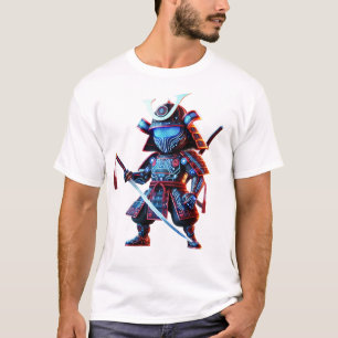Camiseta Cyber Samurai Neon Warrior Futurista Tee de batall