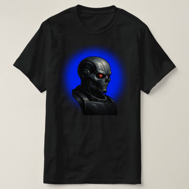 Camiseta Cyber Skull Blue Glow Robot Head Graphic Design   (Diseño del anverso)
