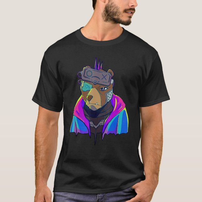 Camiseta Cyber Vaporwave Aesthetic Futuristic Bear Robot (Anverso)