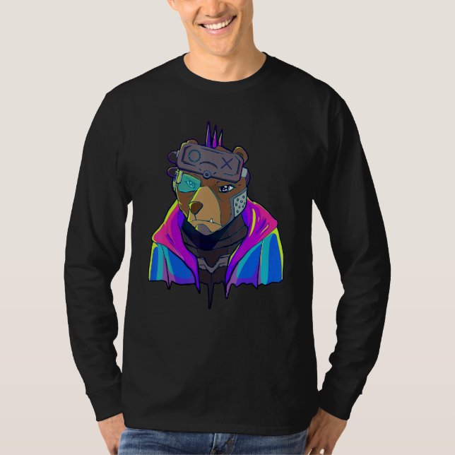 Camiseta Cyber Vaporwave Aesthetic Futuristic Bear Robot (Anverso)