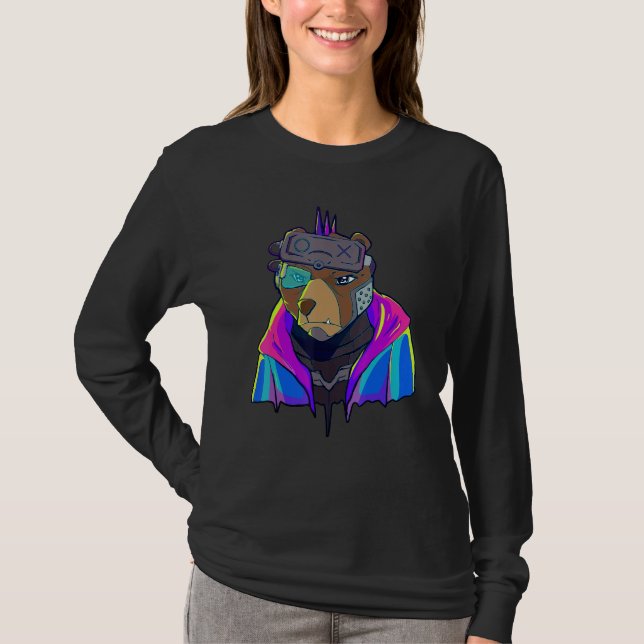 Camiseta Cyber Vaporwave Aesthetic Futuristic Bear Robot (Anverso)
