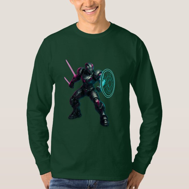 Camiseta Cybernetic Gladiator – Neon Blade Warrior (Anverso)