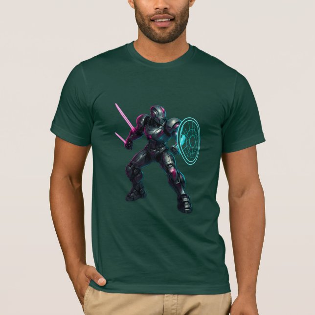 Camiseta Cybernetic Gladiator – Neon Blade Warrior (Anverso)