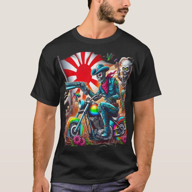 Camiseta Cybernetic Knight on Rainbow Motorcycle (Anverso)