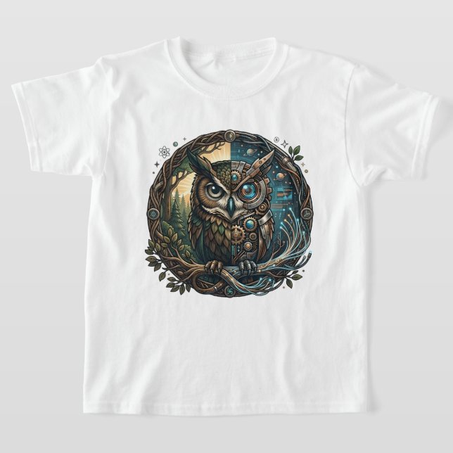 Camiseta Cybernetic Owl Nature vs Technology Steampunk (Distribución)