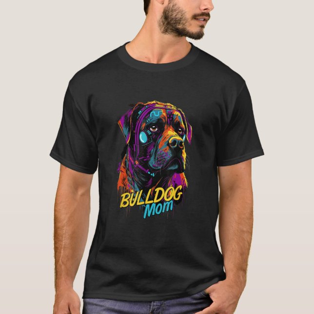 Camiseta Cyberpunk American Bulldog Loving Moms Futuristic  (Anverso)