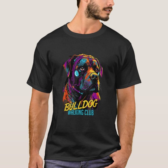 Camiseta Cyberpunk American Bulldog Walking Club Futuristic (Anverso)