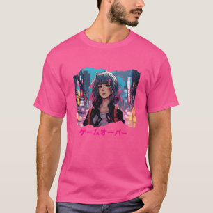 Camiseta Cyberpunk Anime Game Over retro