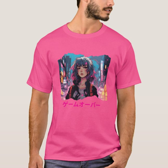 Camiseta Cyberpunk Anime Game Over retro (Anverso)
