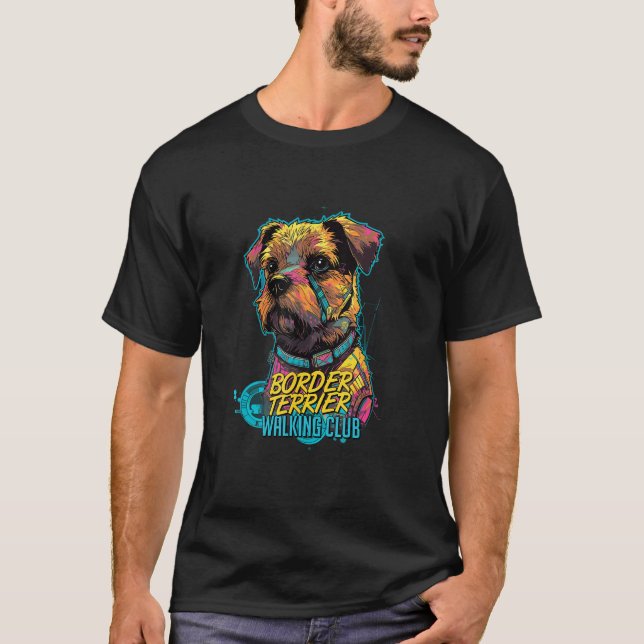 Camiseta Cyberpunk Border Terrier Walking Club Futuristic D (Anverso)