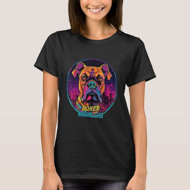 Camiseta Cyberpunk Boxer Walking Club Futuristic Dog (Anverso)