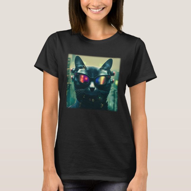 Camiseta Cyberpunk Cat  Japanese Cat Aesthetic Streetwear   (Anverso)