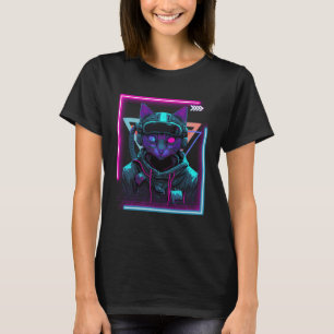 Camiseta Cyberpunk Cat Kitty Punker Futurista ciberPunk